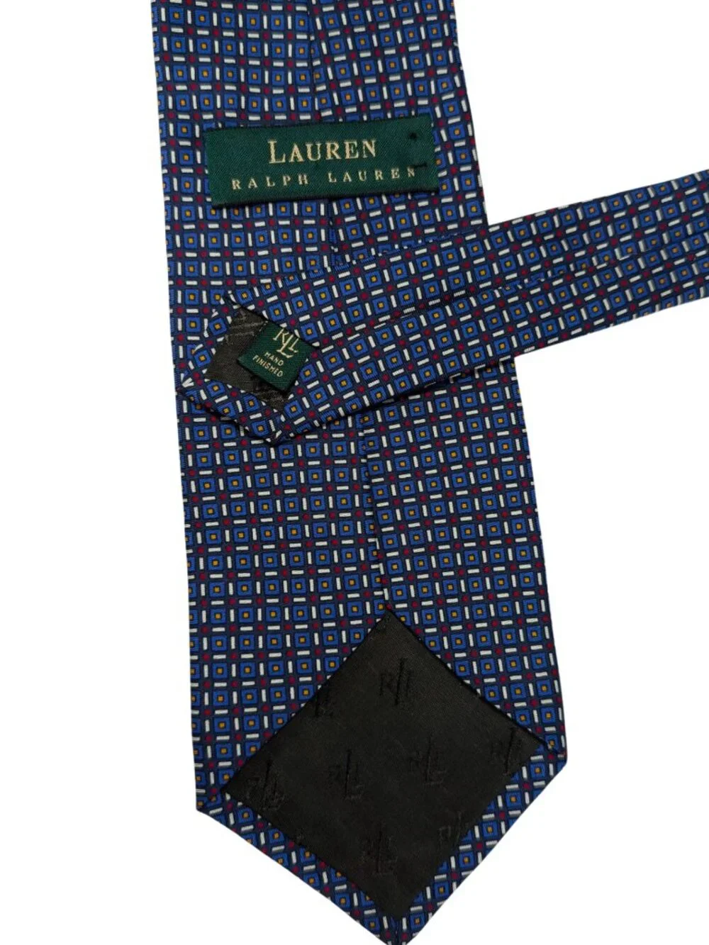 Lauren Ralph Lauren Men's Blue Geometric Small Pattern Preppy Silk Tie